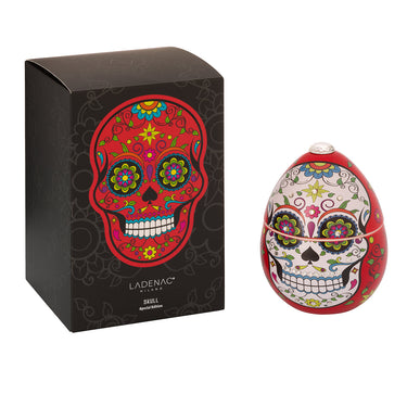 Ladenac Skull candle – Red skull beside its black gift box