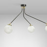 Array Mini pendant in bronze with three opal glass globes on rotating arms, studio view