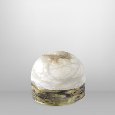 Lucid 200 table lamp with silvered oxidised brass base and honed alabaster dome