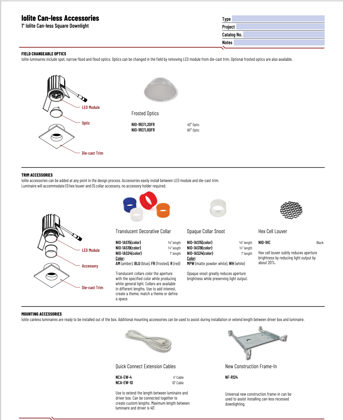 1-Inch Nora Lighting Iolite LED Recessed Downlight Trim | Spec Sheet 2