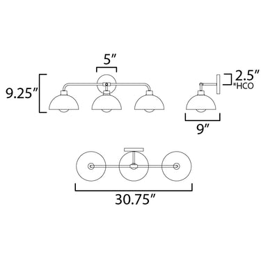 Maxim Lighting Thelonious 3-Light Bath Vanity Black/Natural Aged Brass