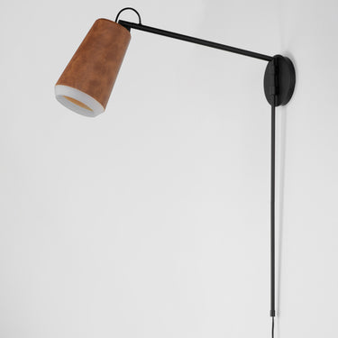 Maxim Lighting Scout Swing Arm LED Sconce Weathered Wood/Tan Leather