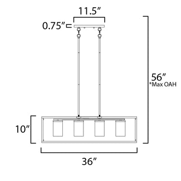 Maxim Lighting Lateral 4-Light Linear Pendant Satin Brass