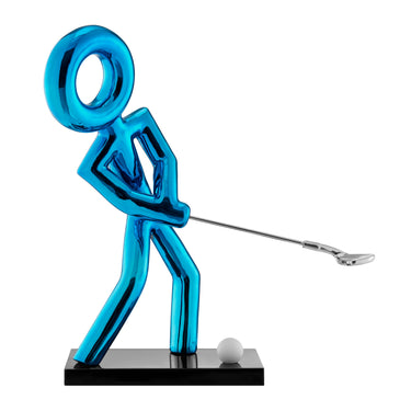 Finesse Decor Golf Man Sculpture Metallic Blue