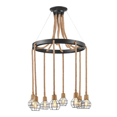 Finesse Decor Steel and Ropes 8 Light Chandelier Black