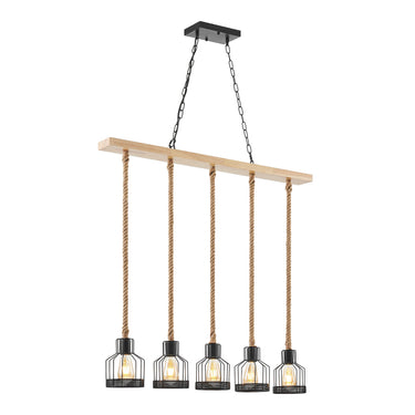 Finesse Decor Wood and Ropes 5 Light Chandelier Black