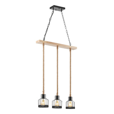 Finesse Decor Wood and Ropes 3 Light Chandelier Black
