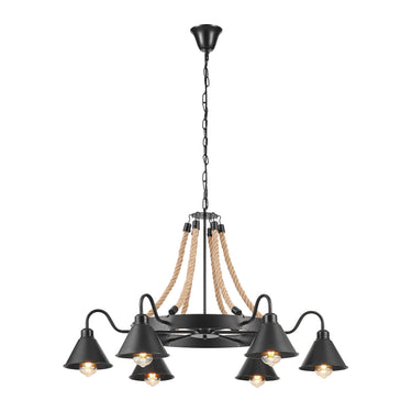 Finesse Decor Steel and Ropes 6 Light Chandelier Black