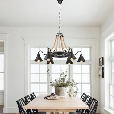 Finesse Decor Steel and Ropes 6 Light Chandelier Black