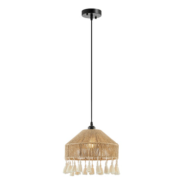 Finesse Decor Iron and Ropes 1 Light 13" Diam Pendant Black and Beige