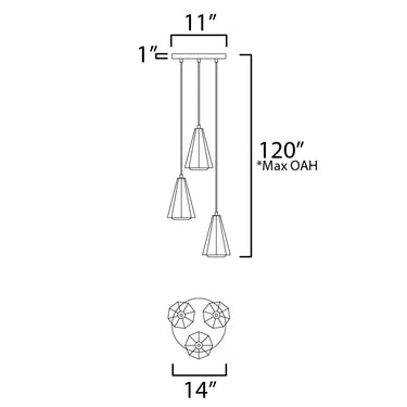 Maxim Lighting Rizzo 3-Light Pendant Black/Antique Brass