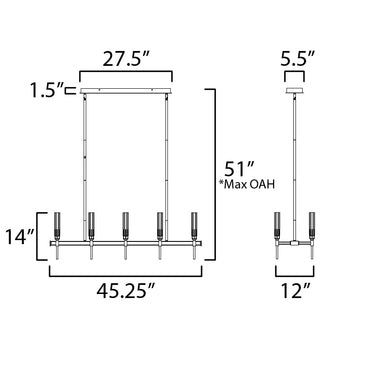 Maxim Lighting Flambeau 10-Light Linear LED Chandelier Black/Antique Brass