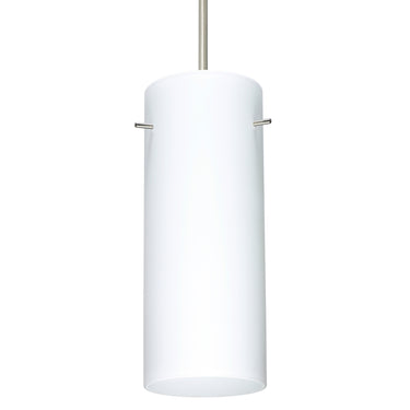 Stilo 10 cylinder pendant in Opal Matte glass, satin nickel | Besa Lighting
