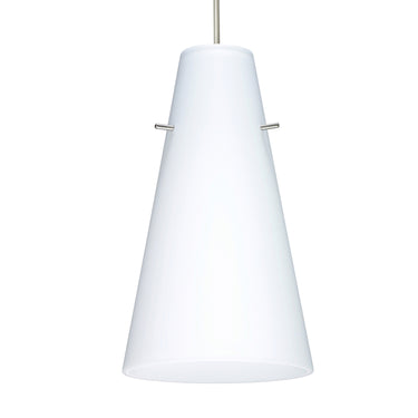 Cierro tapered pendant in Opal Matte glass, satin nickel cord | Besa Lighting