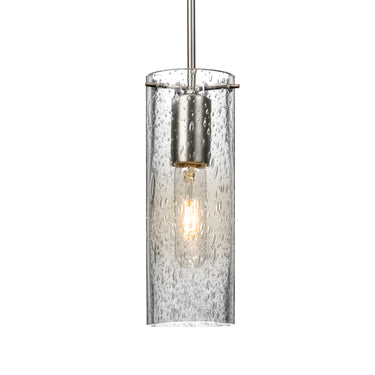 Juni 10 cylinder pendant in Clear Bubble glass, satin nickel cord and canopy | Besa Lighting