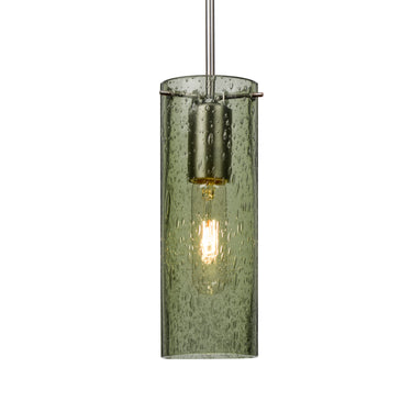 Juni 10 cylinder pendant in Moss Bubble glass, satin nickel cord and canopy | Besa Lighting