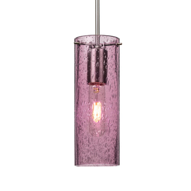Juni 10 cylinder pendant in Plum Bubble glass, satin nickel cord and canopy | Besa Lighting