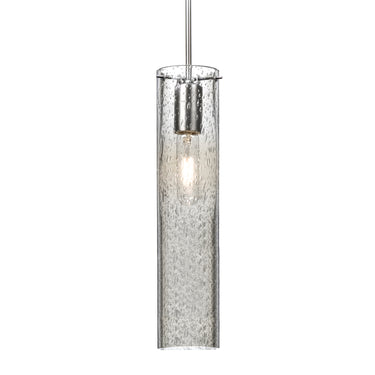 Juni 16 cylinder pendant in Clear Bubble glass, satin nickel cord and canopy | Besa Lighting
