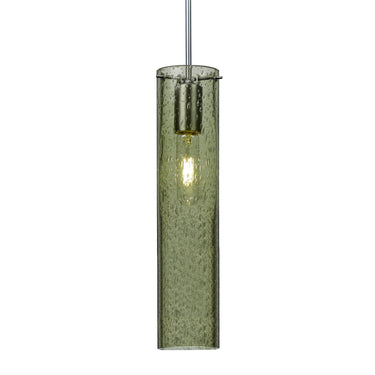 Juni 16 cylinder pendant in Moss Bubble glass, satin nickel cord and canopy | Besa Lighting