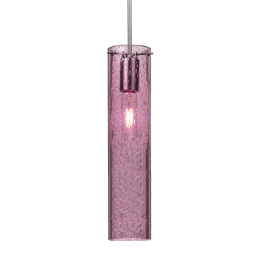 Juni 16 cylinder pendant in Plum Bubble glass, satin nickel cord and canopy | Besa Lighting