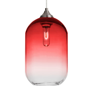 Omega 12 stem pendant: Red/Clear glass shade | Besa Lighting