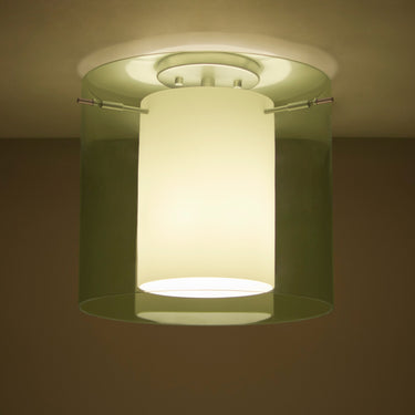 Pahu 12 semi-flush in Olive/Opal glass, glowing | Besa Lighting