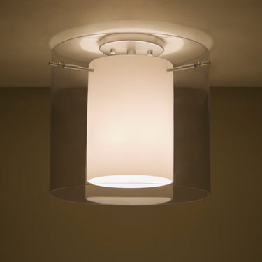 Pahu 12 semi-flush in Smoke/Opal glass, glowing | Besa Lighting