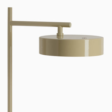 Close view of the ivory round head and arm of the Berlin-Out floor lamp