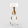Nova of California Quattro Floor Lamp Natural Ash Wood Weathered Brass White Linen Shade