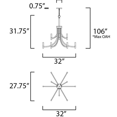 Maxim Lighting Lyndon 9-Light Chandelier Bronze/Antique Brass