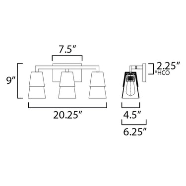 Maxim Lighting Carpenter 3-Light Bath Vanity Walnut/Black