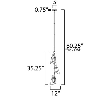 Maxim Lighting Finch 3-Light Vertical Pendant Dark Bronze/Antique Brass