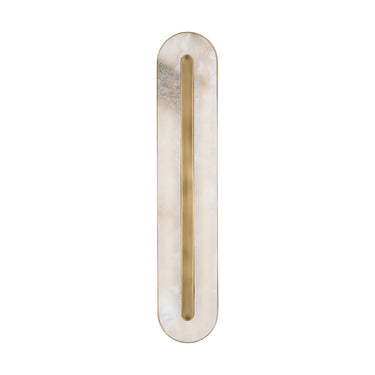 Wyllis 24" oval alabaster LED wall sconce in hand-rubbed antique brass finish.