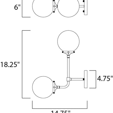 Maxim Lighting Atom 2-Light Wall Sconce Black/Polished Nickel