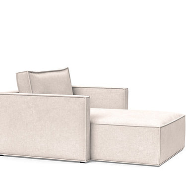 Innovation Living Newilla Lounger Chair in Adario Basmati 255, slim arm design with built-in storage for small living spaces