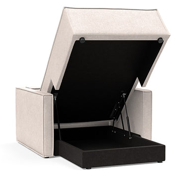 Compact Newilla lounger chair by Innovation Living, soft comfort with storage and slim arms in 255 Adario Basmati fabric