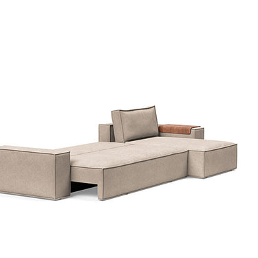 Newilla wide-arm sleeper sofa with storage and lounger by Innovation Living in soft 255 Adario Basmati upholstery
