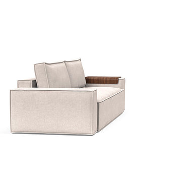 Modern Newilla sleeper sofa with wide arms and under-seat storage in 255 Adario Basmati upholstery by Innovation Living for guest rooms.