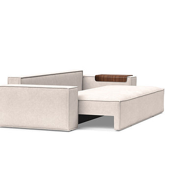 Newilla wide arm convertible sleeper sofa with hidden storage in 255 Adario Basmati fabric, space-saving modern design by Innovation Living.