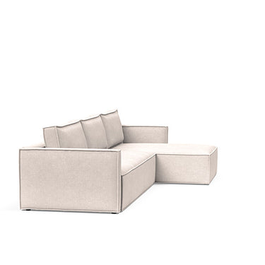 Innovation Living Newilla Sleeper Sofa With Lounger in Adario Basmati 255 with slim arms, reversible chaise, and hidden bedding storage.
