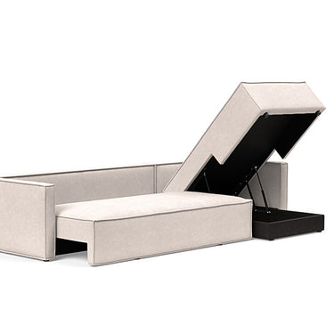Innovation Living Newilla storage sleeper sectional with lounger in 255 Adario Basmati upholstery and slim arm profile.