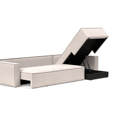Modern sectional-style Newilla reversible lounger sleeper sofa with hidden storage in Adario Basmati beige fabric