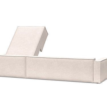 Space-saving Newilla sofa bed with arms, storage compartments, and Adario Basmati woven upholstery