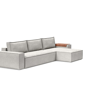 Newilla sleeper sofa with lounger and wide arms in 256 Adario Fog fabric by Innovation Living with integrated storage
