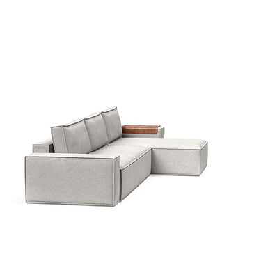 Modern Newilla storage sectional sleeper sofa in 256 Adario Fog upholstery featuring wide arms and modular lounger