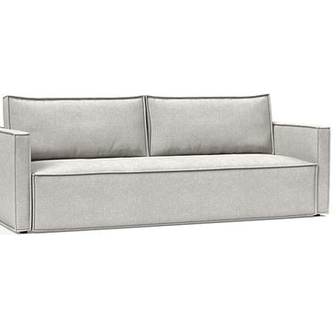 Newilla Sleeper Sofa with Slim Arms by Innovation Living in 256 Adario Fog fabric shown as a modern queen sofa bed for living rooms and guest spaces