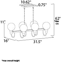 Maxim Lighting Bauhaus 6-Light Linear Chandelier Bronze/Satin Brass