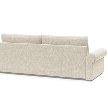 Vilander roll arm sleeper sofa in off white 357 Taura upholstery transforming from modern sofa to full-size bed