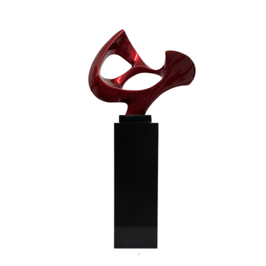 Finesse Decor Abstract Mask 54" Tall Floor Sculpture Metallic Red and Black Stand
