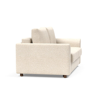 Modern full size sofa bed with curved arms and oak legs in 365 Halifax Shell upholstery by Innovation Living